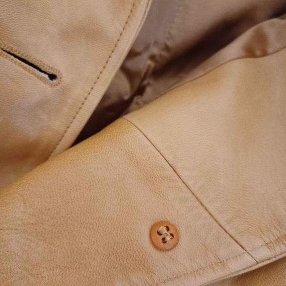 Faconnable Lined Caramel Brown Tan Leather Jacket-Ladies S - Picture 4 of 5
